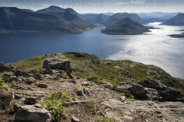 Extensive coastal landscape with mountains and fjords, Otroya or Otrøya island, Møre og Romsdal, Norway
