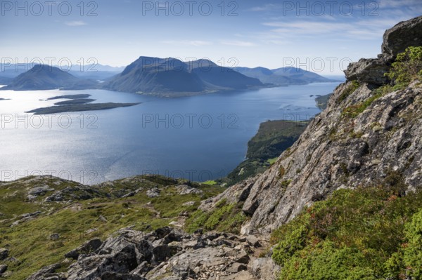 Extensive coastal landscape with mountains, islands and fjords, Otroya or Otrøya island, Møre og Romsdal, Norway