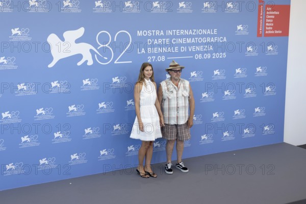 Venice, Italy - 3 September 2025: Louise Kugelberg, Julian Schnabel during the Photo Call of - In the Hand of Dante - during the 82nd Venice International Film Festival
