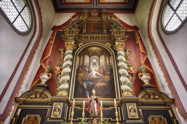 Interior view of the altar, St. Blasius Chapel, Burgrain near Willisau, Canton Lucerne, Switzerland