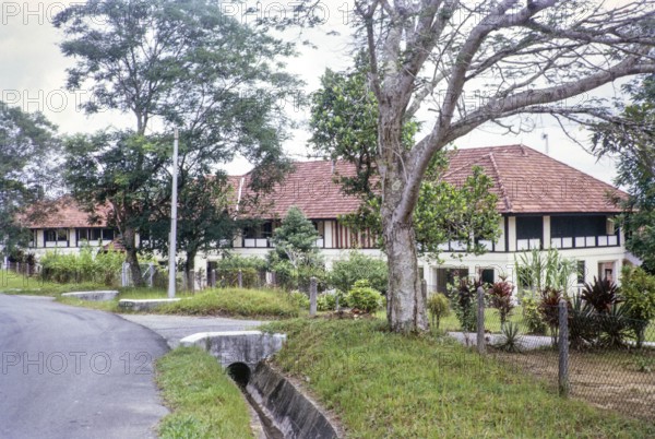 British colonial architecture of residential military buildings, Sembawang naval base, Singapore, south east Asia 1965