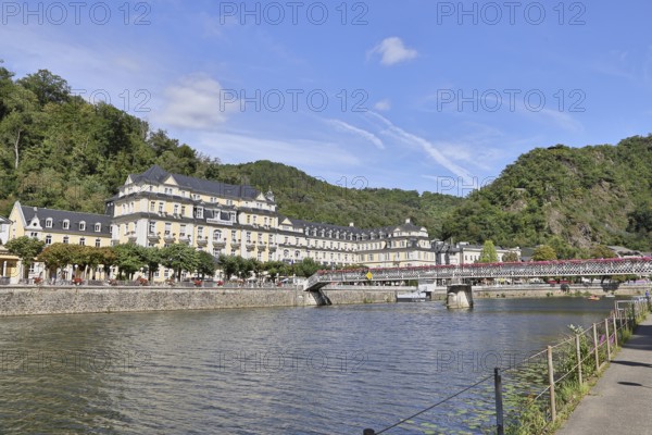 River Lahn, Häckers Grand Hotel in the former spa hotel, Römerstraße, Bad Ems, Rhineland-Palatinate, Germany