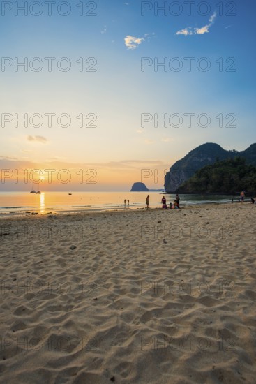 Sandy beach beach and sunset, Charlie Beach, Koh Mook, Trang Province, Southern Thailand, Andaman Sea, Thailand