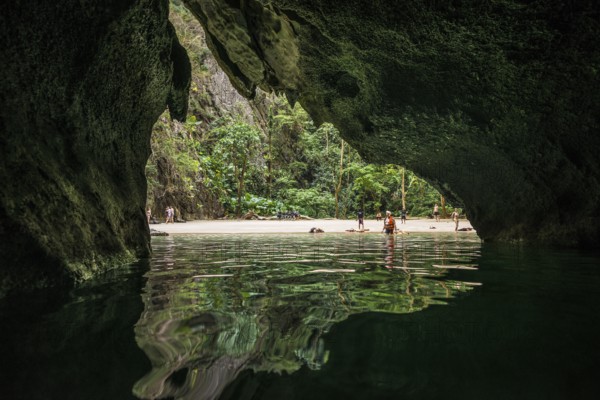 Sandy beach beach with cave in the rainforest, Emerald Cave, Koh Mook, Trang Province, Southern Thailand, Andaman Sea, Thailand