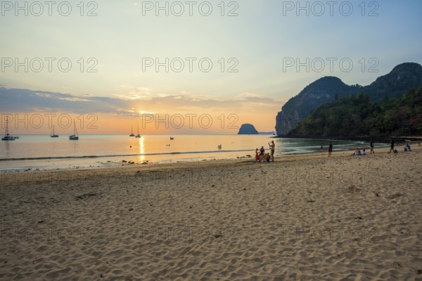 Sandy beach beach and sunset, Charlie Beach, Koh Mook, Trang Province, Southern Thailand, Andaman Sea, Thailand