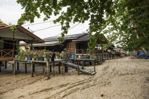 Fishing huts on the beach, Koh Mook, Trang Province, Southern Thailand, Andaman Sea, Thailand