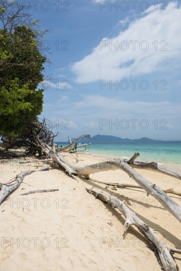 White sandy beach, Sunrise Beach, Koh Kradan, Hat Chao Mai National Park, Trang Province, Southern Thailand, Andaman Sea, Thailand