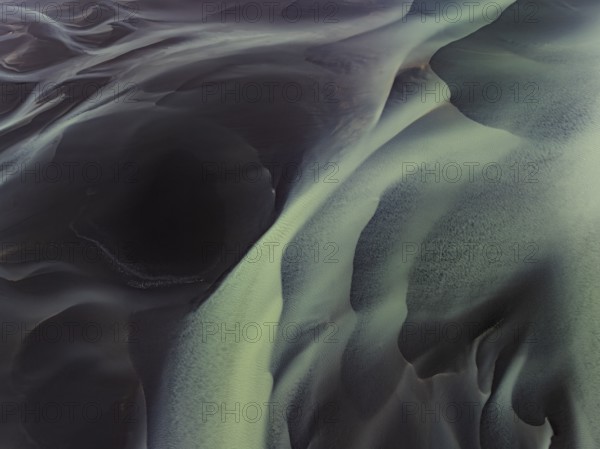 River, river course, river delta, aerial view, sediments, structures, South Iceland, Iceland