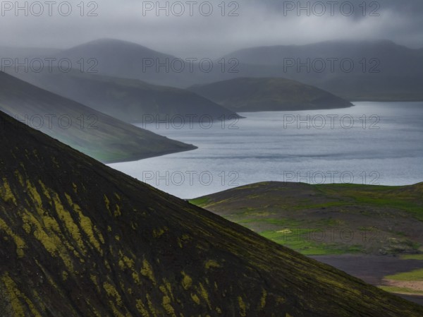 Lake, mountains, volcanic landscape, clouds, aerial view, summer, Kleifarvatn, Reykjanes Peninsula, Iceland