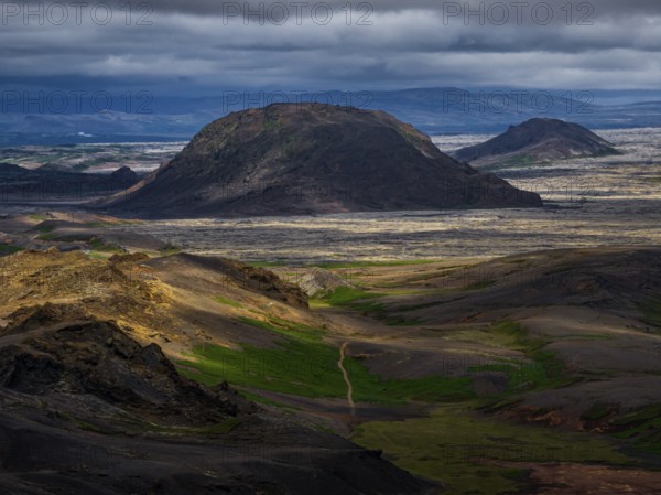 Mountains, volcanic landscape, clouds, aerial view, summer, Reykjanes Peninsula, Iceland