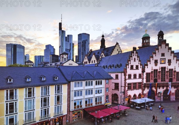 Römer, City Hall, Commerzbank and St Paul's Church in the background, Römerberg, Old Town, Frankfurt am Main, Hesse, Germany