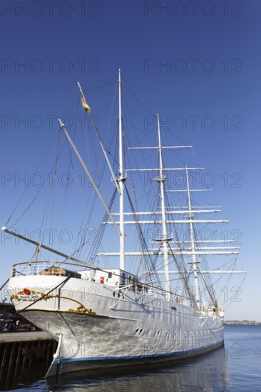 Gorch Fock, also Gorch Fock I, built in 1933 by Blohm & Voss for the Reichsmarine, named after the author Gorch Fock, barque, three-master, sail training ship, today museum ship, An der Fährbrücke, harbour island, old town, Hanseatic city of Stralsund, Mecklenburg-Western Pomerania, Germany