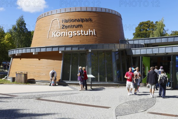 Visitors at the entrance to the Königstuhl National Park Centre, Unesco World Heritage Site, Rügen Island, Mecklenburg-Western Pomerania, Germany