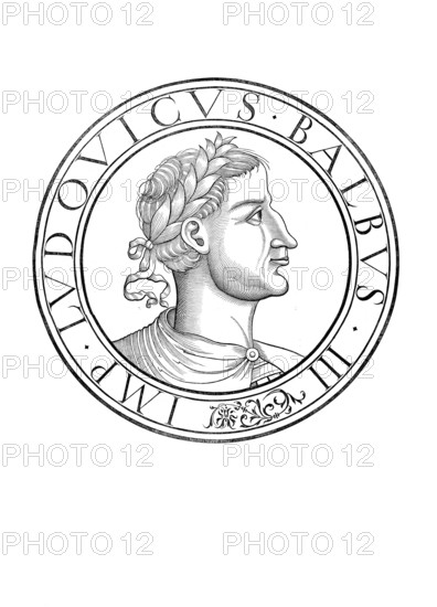 Louis II, called the Stammler, (born 1 November 846, died 10 April 879 in Compiègne), was the eldest and only surviving son of the West Frankish King Charles II the Bald and became his successor in 877, authentic, digitally restored reproduction from a 19th century original, record date not stated