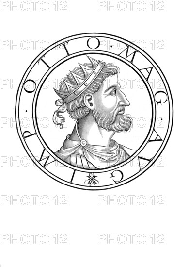 Otto I the Great (born 23 November 912, died 7 May 973 in Memleben) from the Liudolfing dynasty was Duke of Saxony and King of the East Franconian Empire from 936, regnum francorum orientalium, King of Italy from 951 and Roman-German Emperor from 962, authentic, digitally restored reproduction from a 19th century original, record date not stated