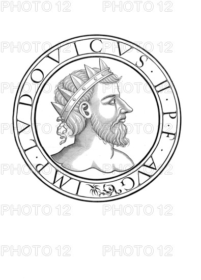 Louis II was King of Italy from 839/840, King of the Lombards from 844, Roman co-emperor from 850 and emperor from 855 from the Carolingian dynasty, authentic, digitally restored reproduction from a 19th century original, record date not stated