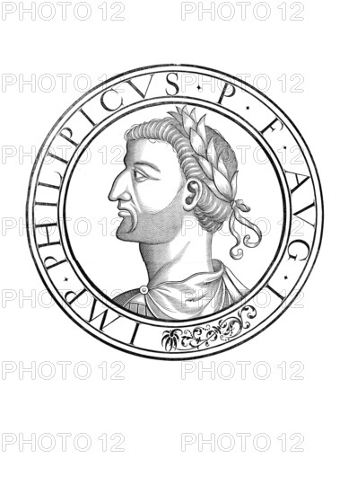 Marcus Iulius Severus Philippus Caesar (born 237, died 249 in Rome), Philippus II, was the son of the Roman Emperor Philippus Arabs and his woman Otacilia Severa, authentic, digitally restored reproduction from a 19th century original, record date not stated
