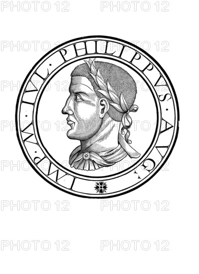 Marcus Iulius Philippus, Philippus Arabs, Philip the Arab, Philip I, (born around 204 in Shahba, died 249 near Verona) was Roman Emperor from 244 until his death, authentic, digitally restored reproduction from a 19th century original, record date not stated