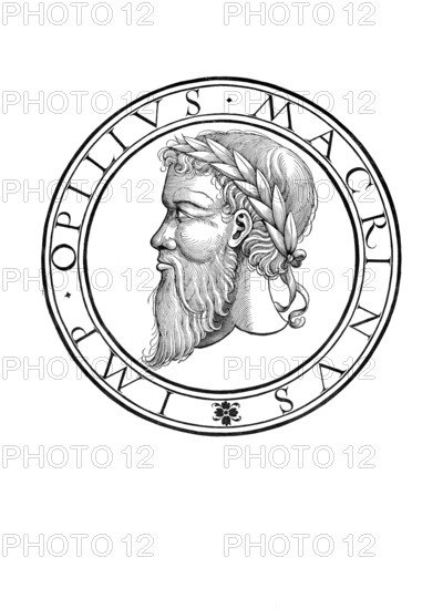 Marcus Opellius Macrinus (born 164 in Caesarea Mauretaniae, died June/July 218 in Archelaïs) was Roman emperor from 11 April 217 to 8 June 218. As emperor he called himself Marcus Opellius Severus Macrinus, authentic, digitally restored reproduction from a 19th century original, record date not stated