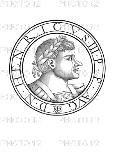 Henry III (born 28 October 1016 or 1017, died 5 October 1056 in Bodfeld, Harz) from the Salian family was king from 1039 until his death in 1056 and emperor in the Roman-German Empire from 1046, authentic, digitally restored reproduction from a 19th century original, record date not stated