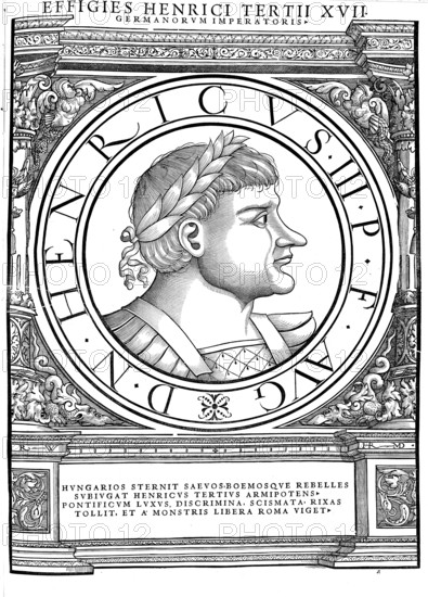 Henry III (born 28 October 1016 or 1017, died 5 October 1056 in Bodfeld, Harz) from the Salian family was king from 1039 until his death in 1056 and emperor in the Roman-German Empire from 1046, authentic, digitally restored reproduction from a 19th century original, record date not stated