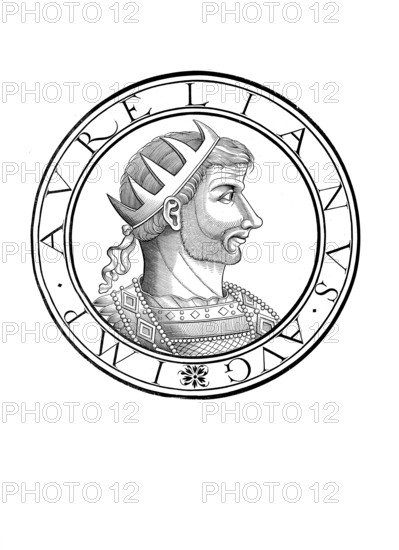 Lucius Domitius Aurelianus (born 9 September 214 in Moesia or Sirmium, Pannonia, died 275 near Caenophrurium, near Byzantium) was Roman emperor from 270 to 275, authentic, digitally restored reproduction from a 19th century original, record date not stated