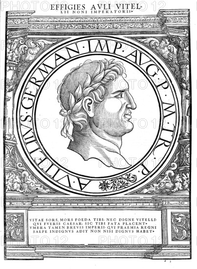 Aulus Vitellius (born 7 or 24 September 12 or 15 AD in Lucera, died 20 or 21 December 69 in Rome) was Roman Emperor from April 69 until his death in December of the same year, authentic, digitally restored reproduction from a 19th century original, record date not stated