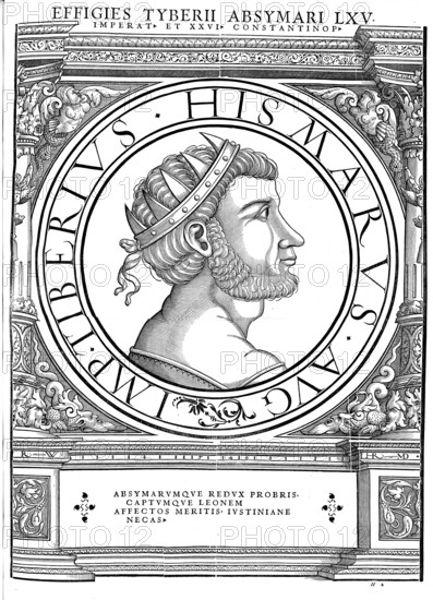 Tiberios II (III) Apsimaros, Tiberius Apsimarus, died 15 February 706, Byzantine emperor (698 to 705), authentic, digitally restored reproduction from a 19th century original, record date not stated