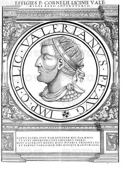 Publius Licinius Valerianu, Valerian, died after 260 in Gundishapur, was Roman emperor from 253 to 260, authentic, digitally restored reproduction from a 19th century original, record date not stated
