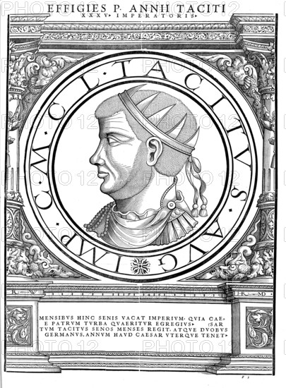 Marcus Claudius Tacitus (born around 200, died 276) was Roman emperor from 275 to 276, authentic, digitally restored reproduction from a 19th century original, record date not stated