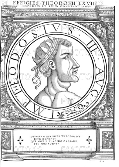 Theodosios III the Armenian was tax collector in the subject of Opsikion, resident or active in Adramyttion and Byzantine emperor from 715 to 717, authentic, digitally restored reproduction from a 19th century original, record date not stated