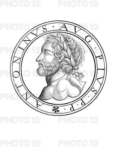 Antoninus Pius (born 19 September 86 near Lanuvium, died 7 March 161 ibid.) was Roman Emperor from 10 July 138 until his death, authentic, digitally restored reproduction from a 19th century original, record date not stated