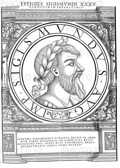 Sigismund of Luxembourg (born 15 February 1368 in the imperial city of Nuremberg, died 9 December 1437 in Znojmo, Moravia), also known as Siegmund or Sigmund, came from the House of Luxembourg. He was Elector of Brandenburg from 1378 to 1388 and from 1411 to 1415, King of Hungary and Croatia from 1387, Roman-German King from 1411, King of Bohemia from 1419 and Roman-German Emperor from 1433 until his death, authentic, digitally restored reproduction from a 19th century original, record date not stated