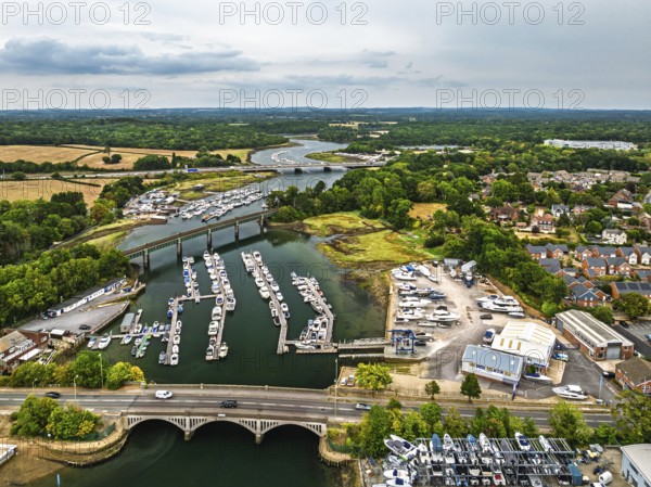 River Hamble and Swanwick Marina from drone, Swanwick, Southampton, Hampshire, England, United Kingdom
