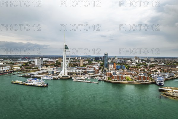 Portsmouth Harbour over Spinnaker Tower from a drone, Portsmouth, Gosport, EnglandDefault