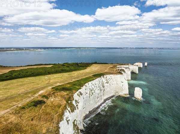 White Cliffs of Old Harry Rocks Jurassic Coast from a drone, Handfast Point, Dorset Coast, Poole, Dorset, EnglandDefault