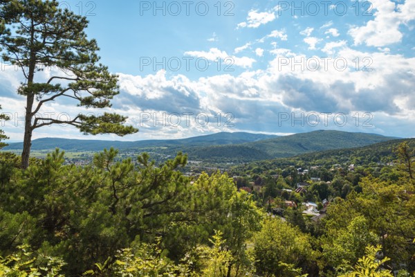 View over Baden under a cloudy sky, Baden, Lower Austria, Austria