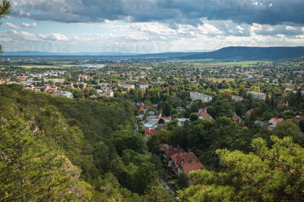 Panoramic view over Baden under a cloudy sky, Baden, Lower Austria, Austria