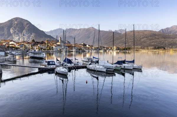 Sailing boats in the harbour of Feriolo, Lake Maggiore, Piedmont, Italy