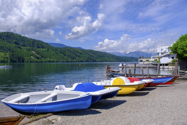 Boats, rowing boats on Lake Millstatt, Millstatt, Carinthia, Austria