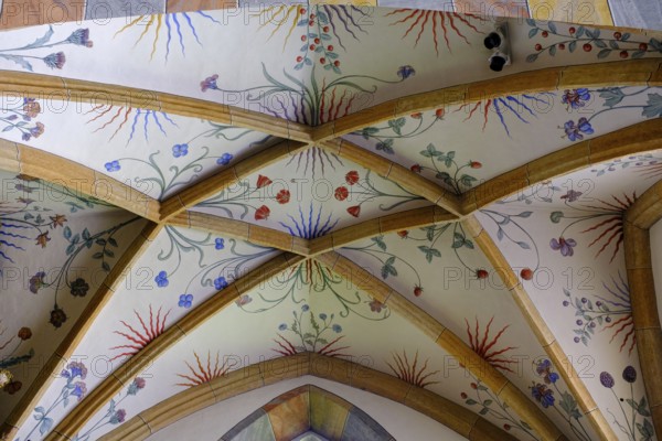Vaulting, net ribs with flowers, collegiate church, Millstatt Abbey, Millstatt, Lake Millstatt, Carinthia, Austria