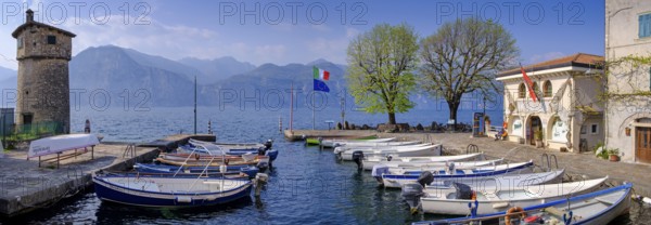 Harbour of Cassone di Malcesine, with Torricella, Lake Garda, Veneto, Italy