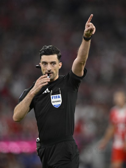 Referee Referee Florian Badstübner Gesture Gesture Whistle on mouth Allianz Arena, Munich, Bavaria, Germany