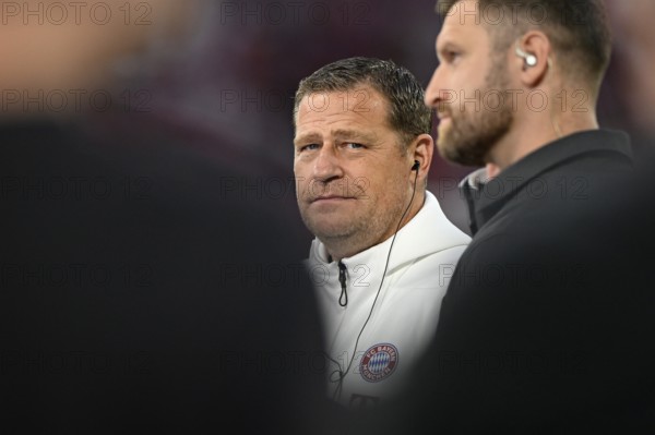 Sports director Max Eberl FC Bayern Muenchen FCB portrait in an interview, next to national player Shkodran Mustafi, Allianz Arena, Munich, Bavaria, Germany
