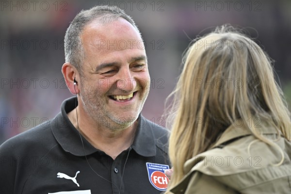 Coach Frank Schmidt 1. FC Heidenheim 1846 FCH in an interview smiles Voith-Arena, Heidenheim, Baden-Württemberg, Germany