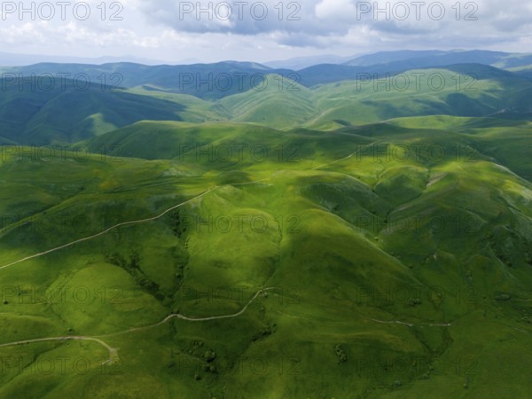 Green hills stretch under a cloudy sky, picturesque landscape, aerial view, Dilijan National Park, Dilijan, Dilijan, Delijan, Delijan, Tavush province, Tavush, Tavush, Armenia