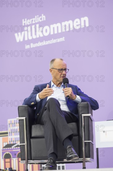 Friedrich Merz (CDU, Chancellor of the Federal Republic of Germany) during a stage talk at the Open Day at the Federal Chancellery in Berlin on 24 August 2025. On 23 and 24 August, the Federal Chancellery, the federal ministries and the Federal Press Office will open their doors to all citizens