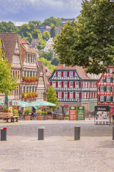 Historic half-timbered houses with colourful facades and a cosy atmosphere, small town pearl Calw, Black Forest, Germany