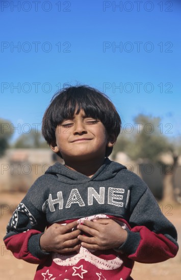 Syrian children playing in a refugee camp near the Turkish border on World Children's Day. Aleppo, Syria October 29, 2022, Aleppo, Syria