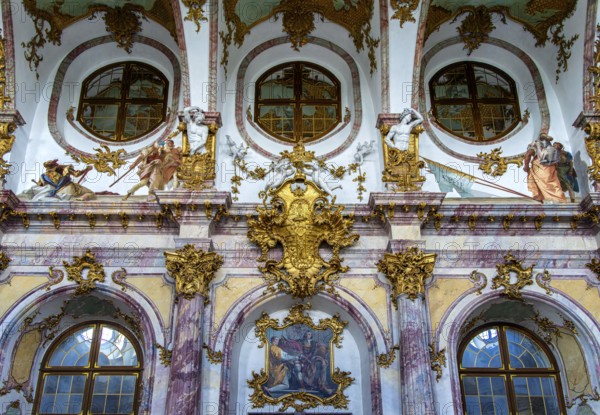 Interior design and exhibition rooms in the Würzburg Residence, imposing 18th century palace with frescoes, paintings and valuable works of art, Würzburg, Bavaria, Germany
